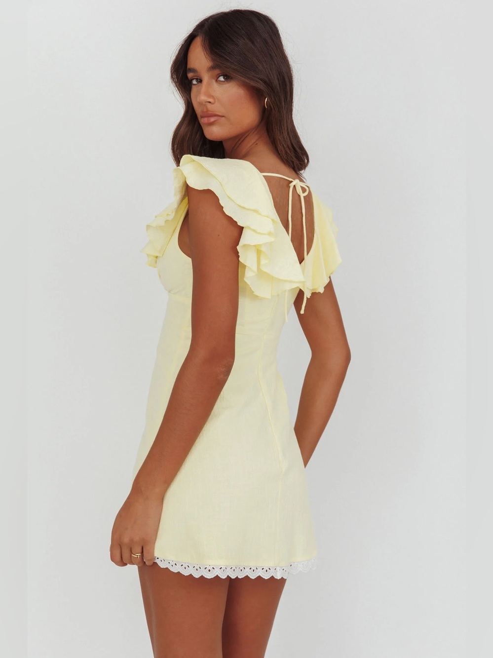 Unpredictable Layered Ruffle Neckline Mini Dress Butter - Picture 3 of 3